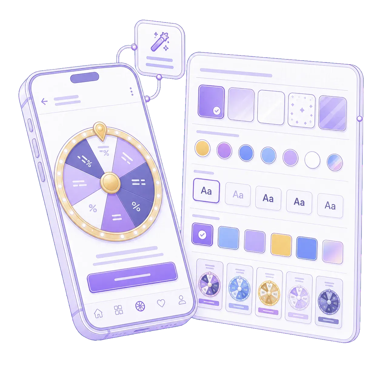 A prize wheel beside four selectable colour swatches, one currently selected